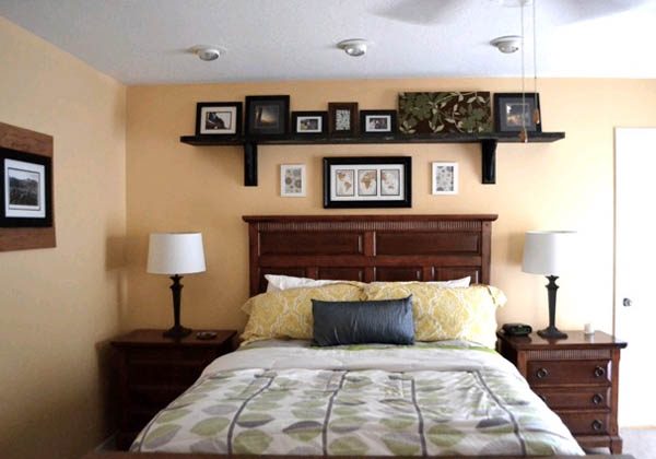 shelves above the bed