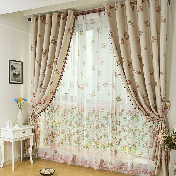Country-Style-Ivory-Curtains-with-Flower-Printed