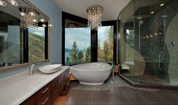 Chandelier in bathroom for luxury interior design 