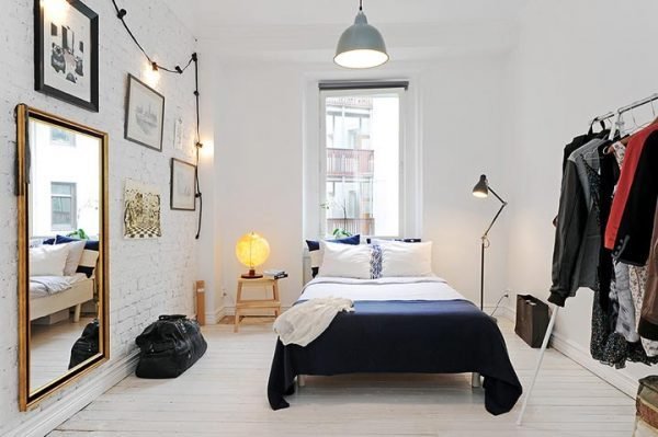 white brick wall bedroom