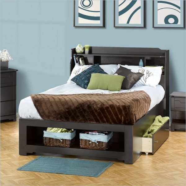 Modern bed with storage drawers