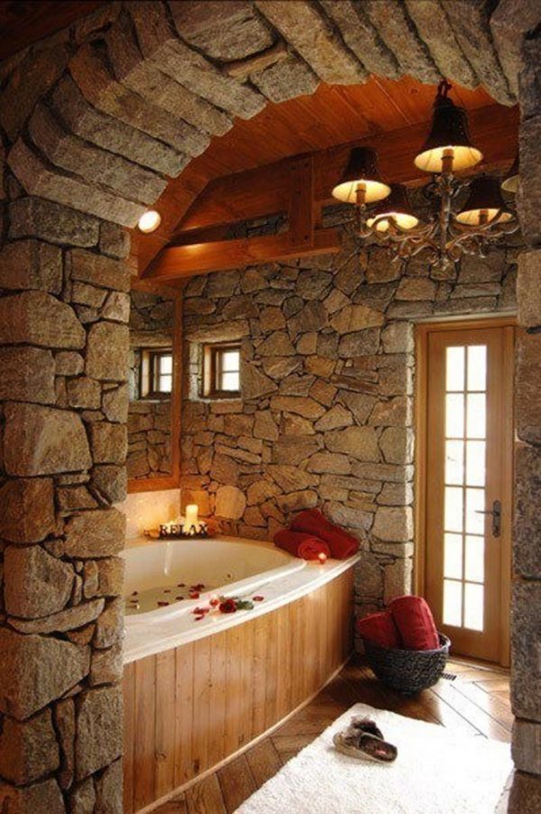 bathrooms with stone walls