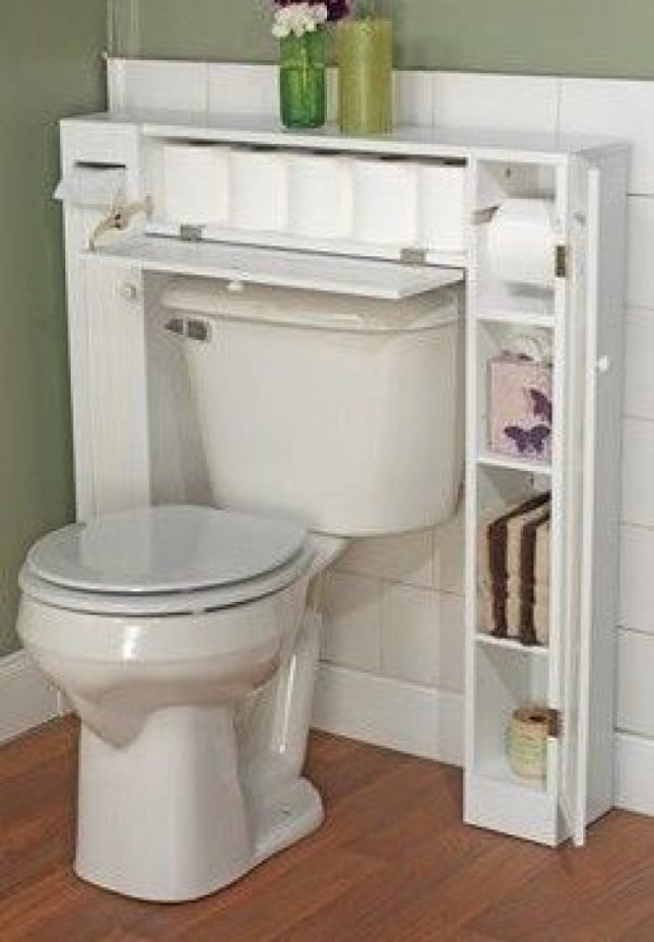 Cabinet behind the toilet seat 