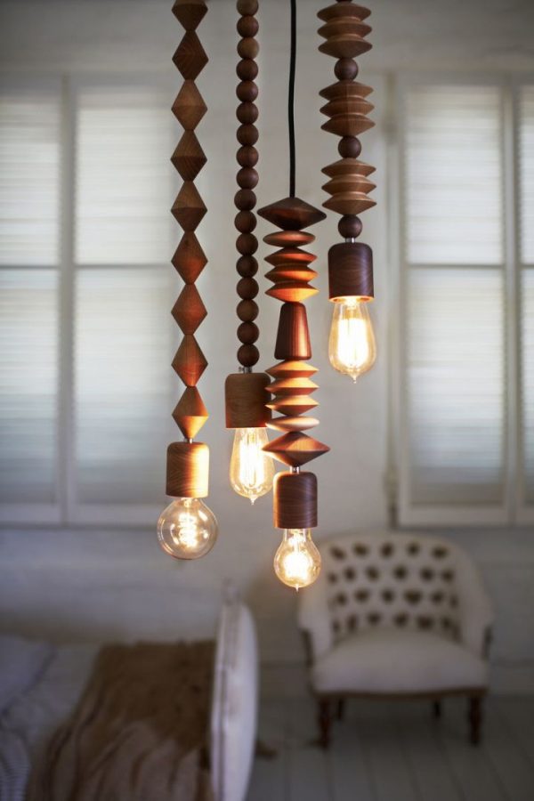 chandelier with wooden beads