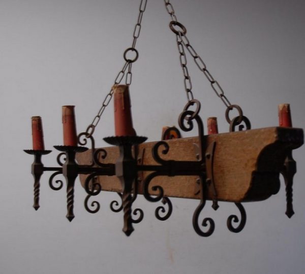 wood and iron chandelier 