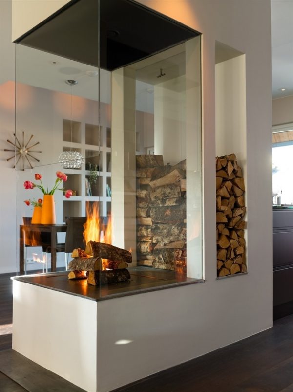 wood holder inside fireplace 