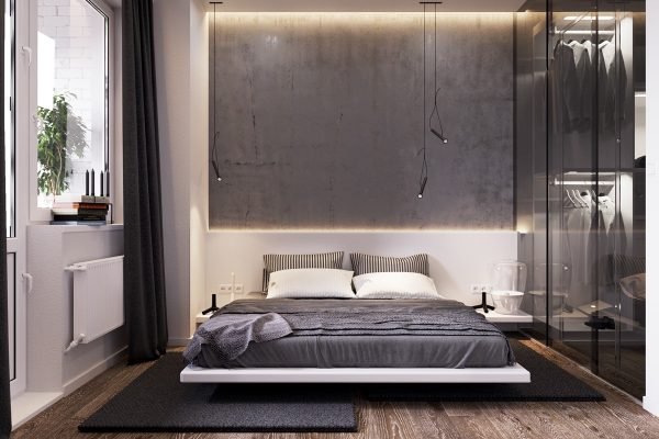 Concrete wall design in bedroom