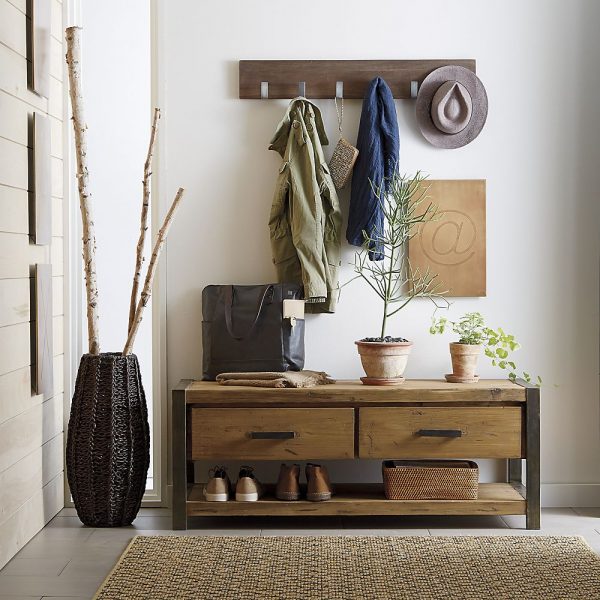 wooden bench seat with storage