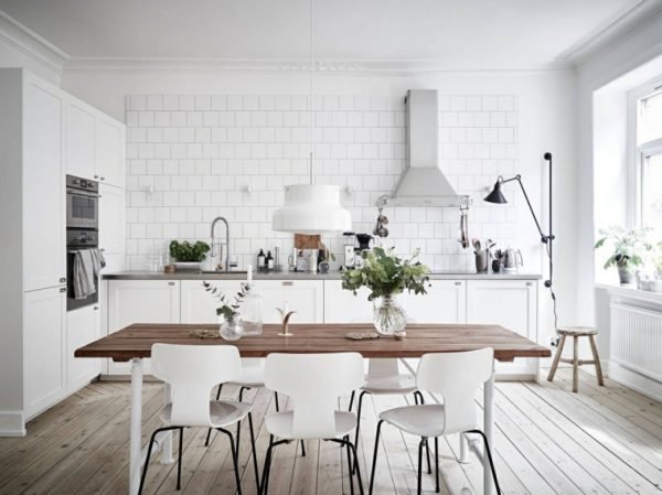 white kitchens with wood floors