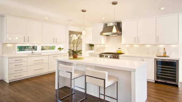 modern white kitchen with island