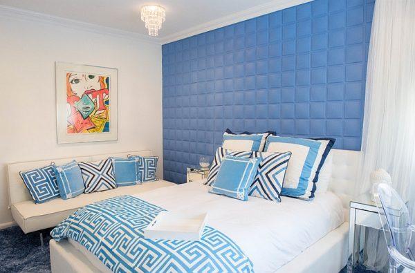 blue and white bedroom