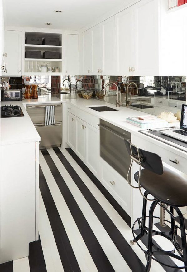 black and white striped floor