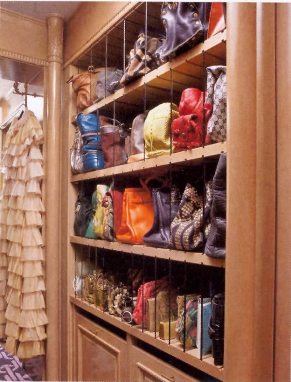 organizing handbags in closet