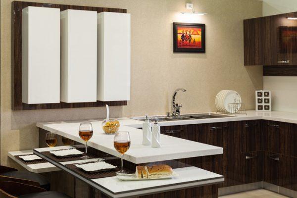 modular kitchen with dining