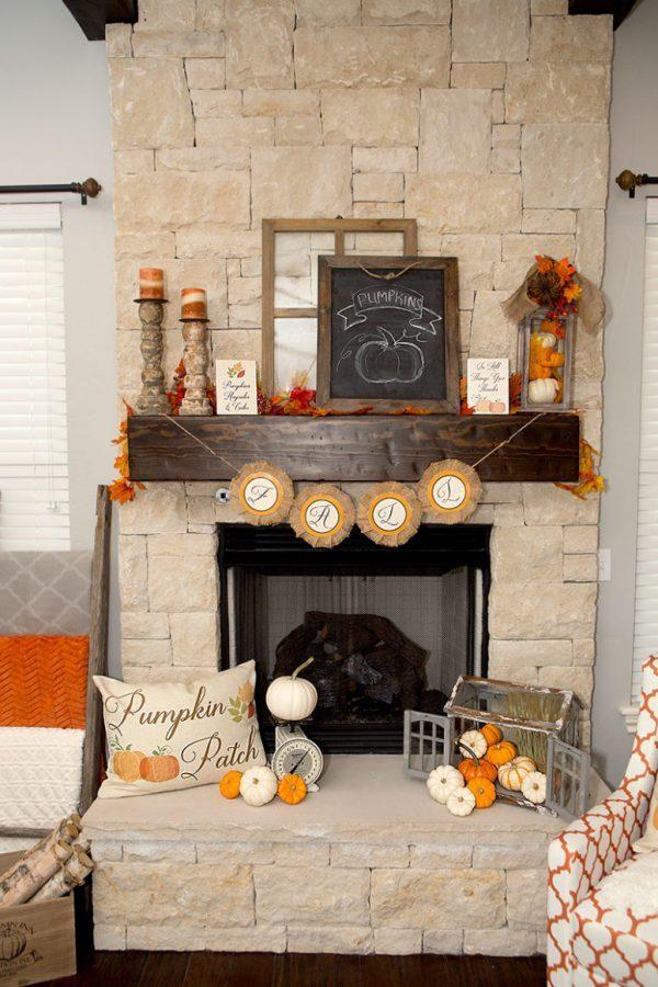 Fall decorations for fireplace mantel