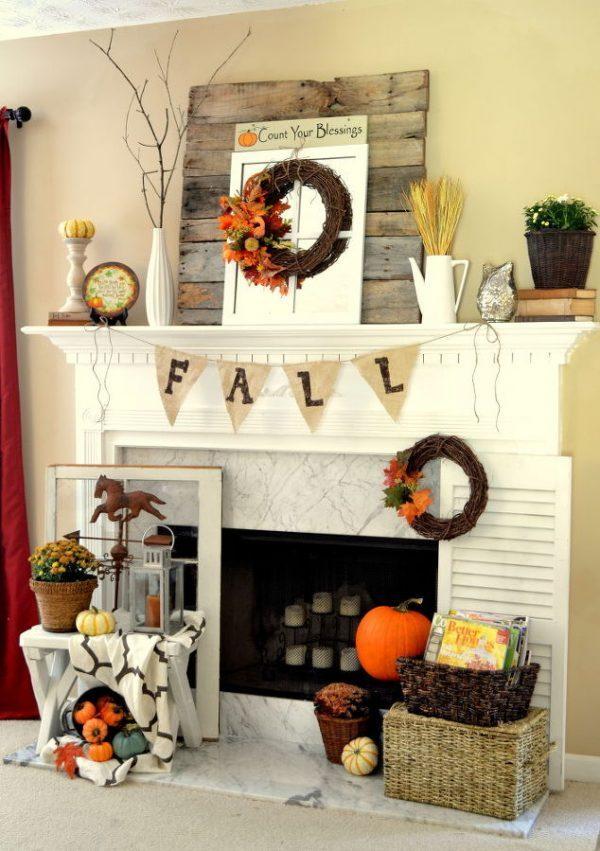 fall fireplace decorating ideas