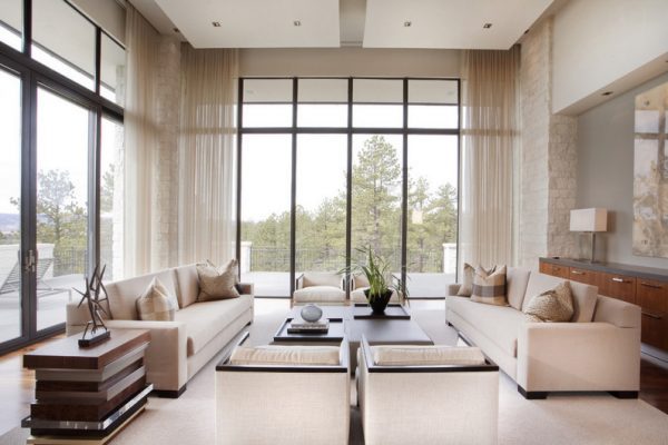 Living rooms with floor to ceiling windows