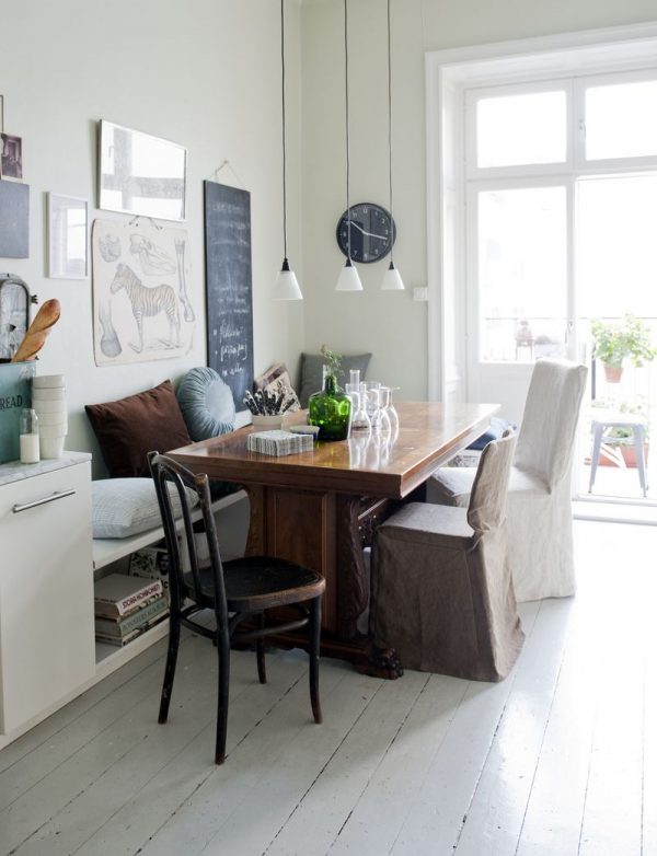 dining room table with different chairs