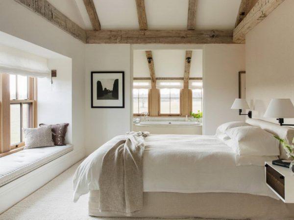 white ceiling with wood beams