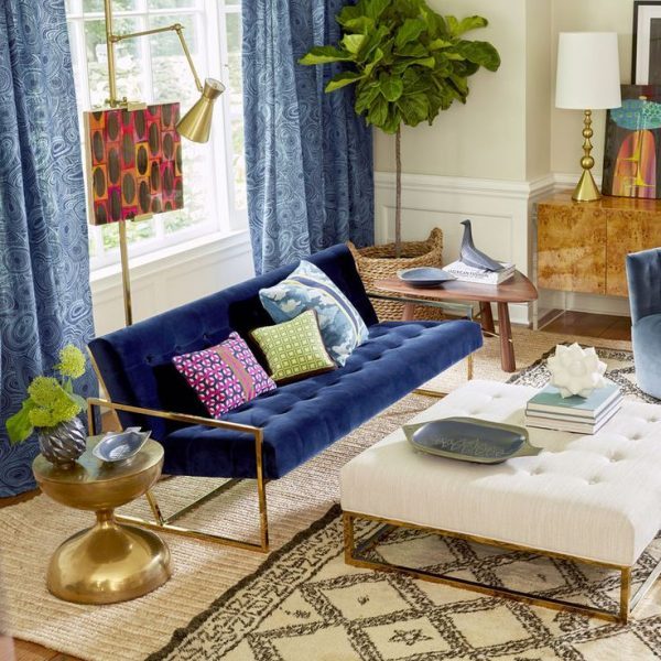 modern blue velvet sofa