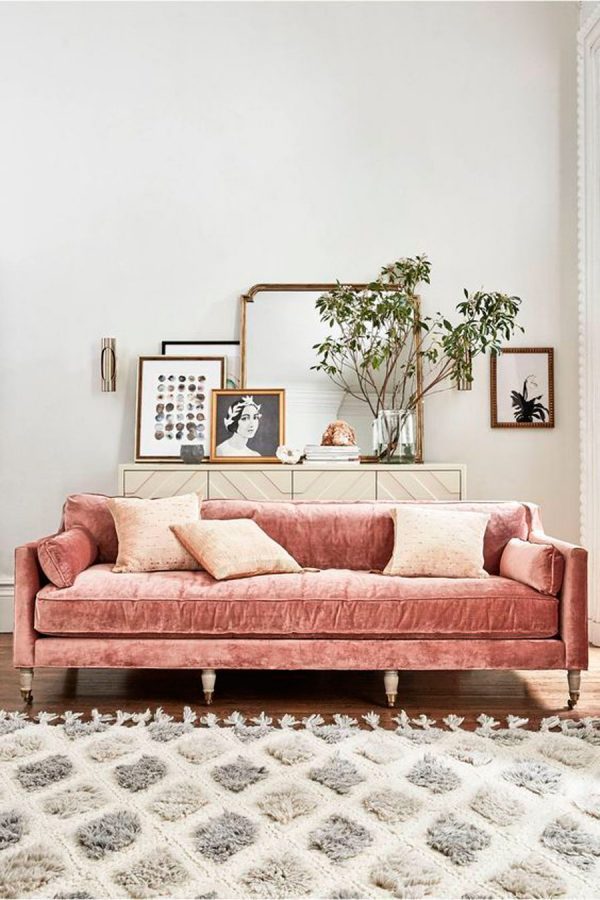 dusty pink velvet sofa