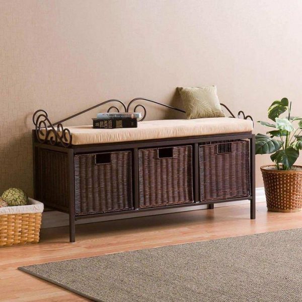 rattan storage bench