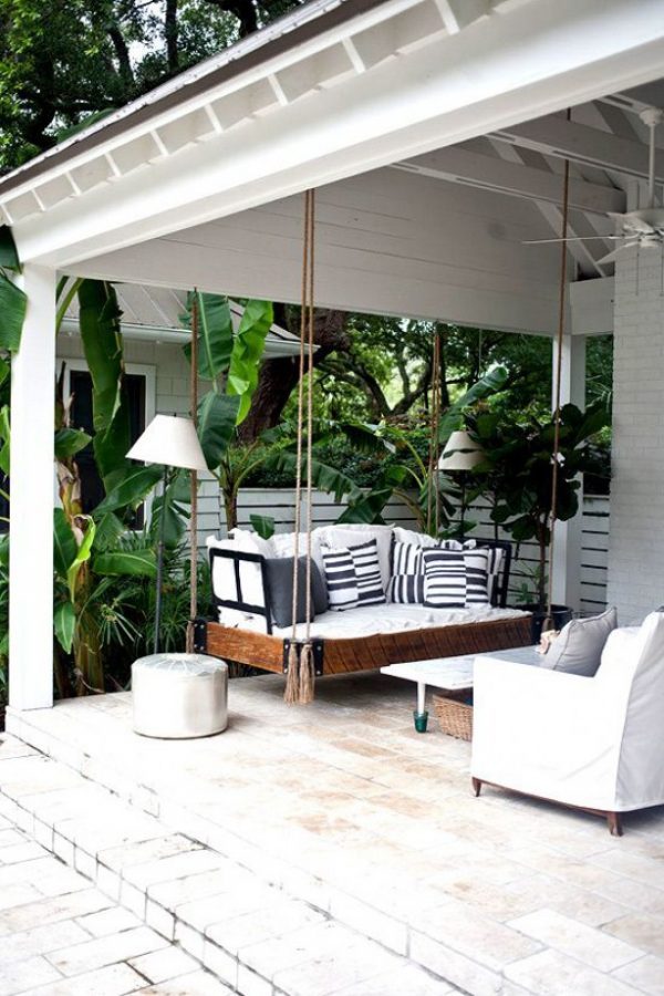 Wooden swing for the porch