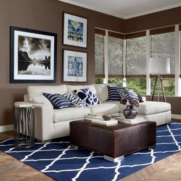Blue and brown living room decor