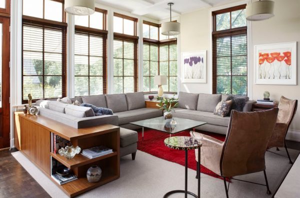 Functional solution for stylish living room with a corner sofa