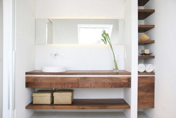 Wooden bathroom shelves