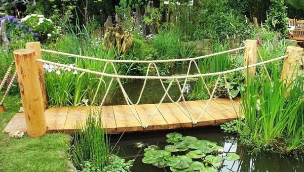 outdoor wooden garden bridge