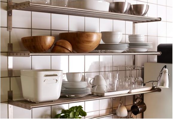 stainless steel open shelving kitchen