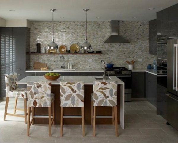 dark cabinets with white countertops