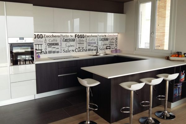 kitchens with white countertops and dark cabinets