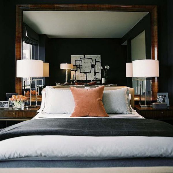 Bed with mirror headboard