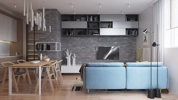 brick wall design living room