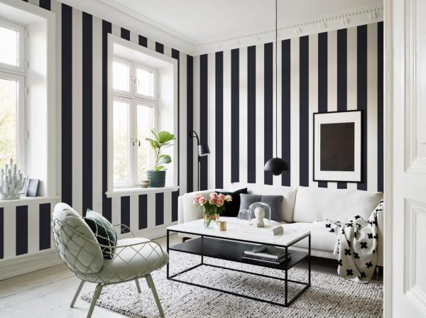 black and white striped wall