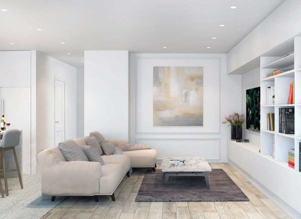 simple white living room