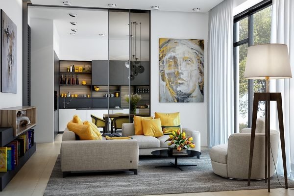 Yellow accents for living room