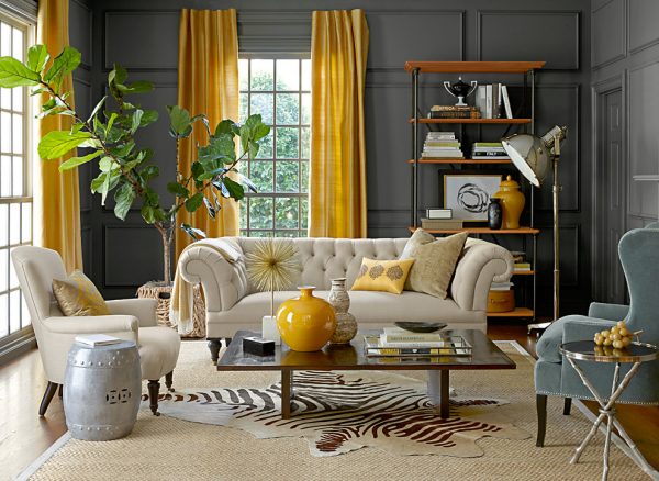 yellow living room decor