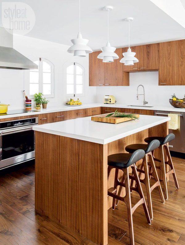 white and wood kitchen cabinets