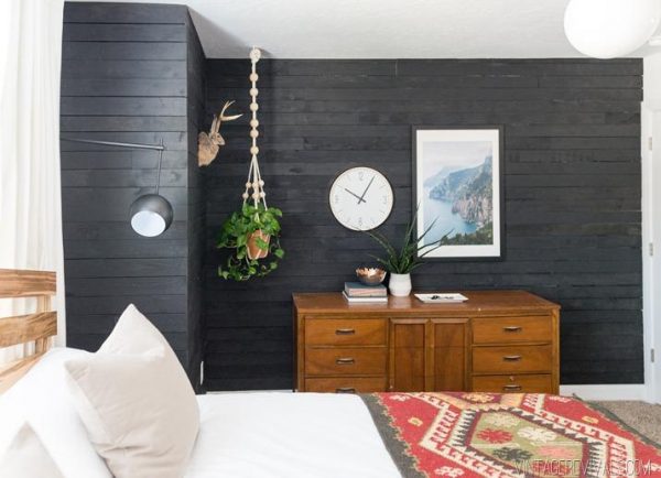 shiplap wall bedroom
