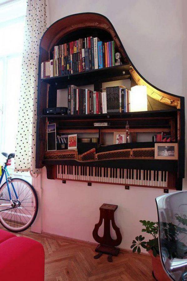 An old piano turned into library