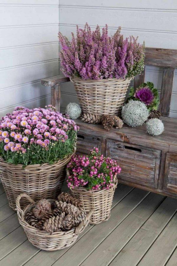 Wicker basket flower pots