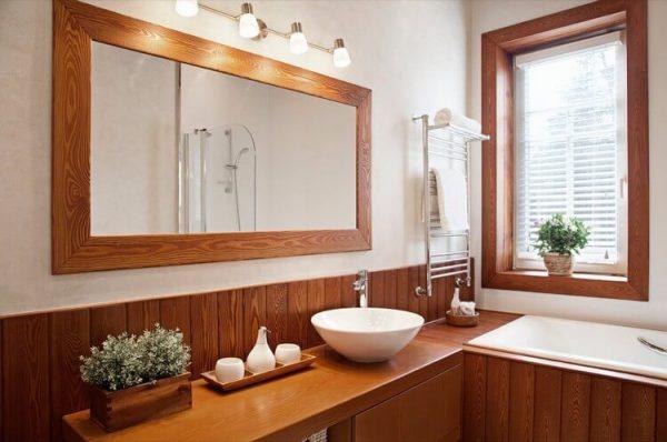 wood framed bathroom mirrors