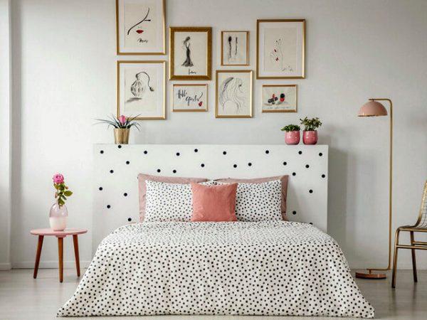 wallpapered headboard