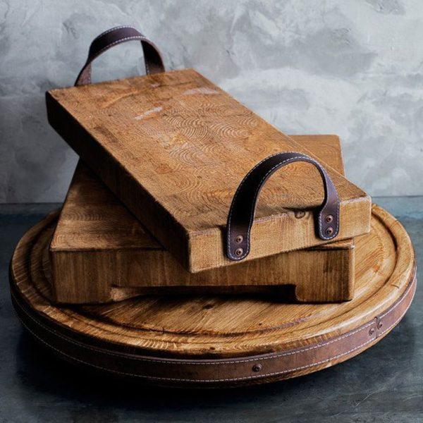wooden tray with leather handles