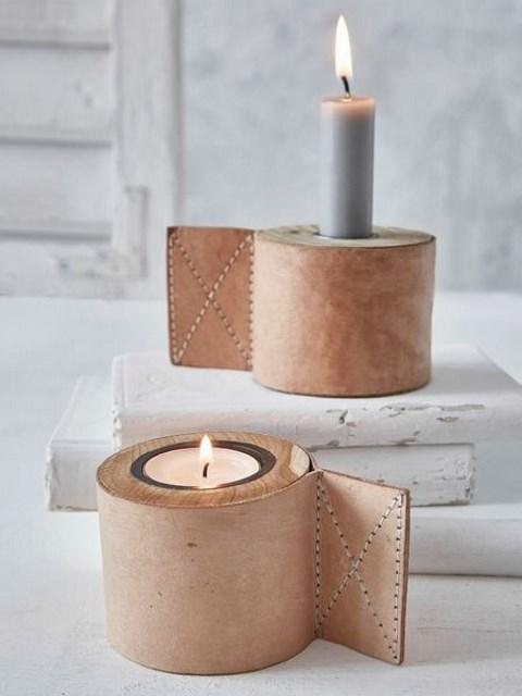  leather candle holder