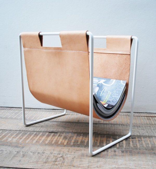 brown leather magazine holder