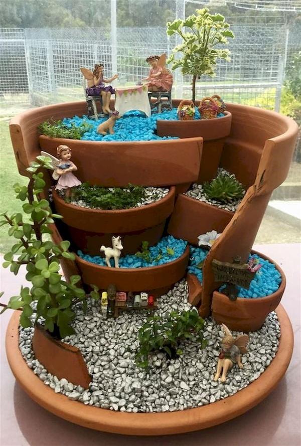 broken pot fairy garden diy